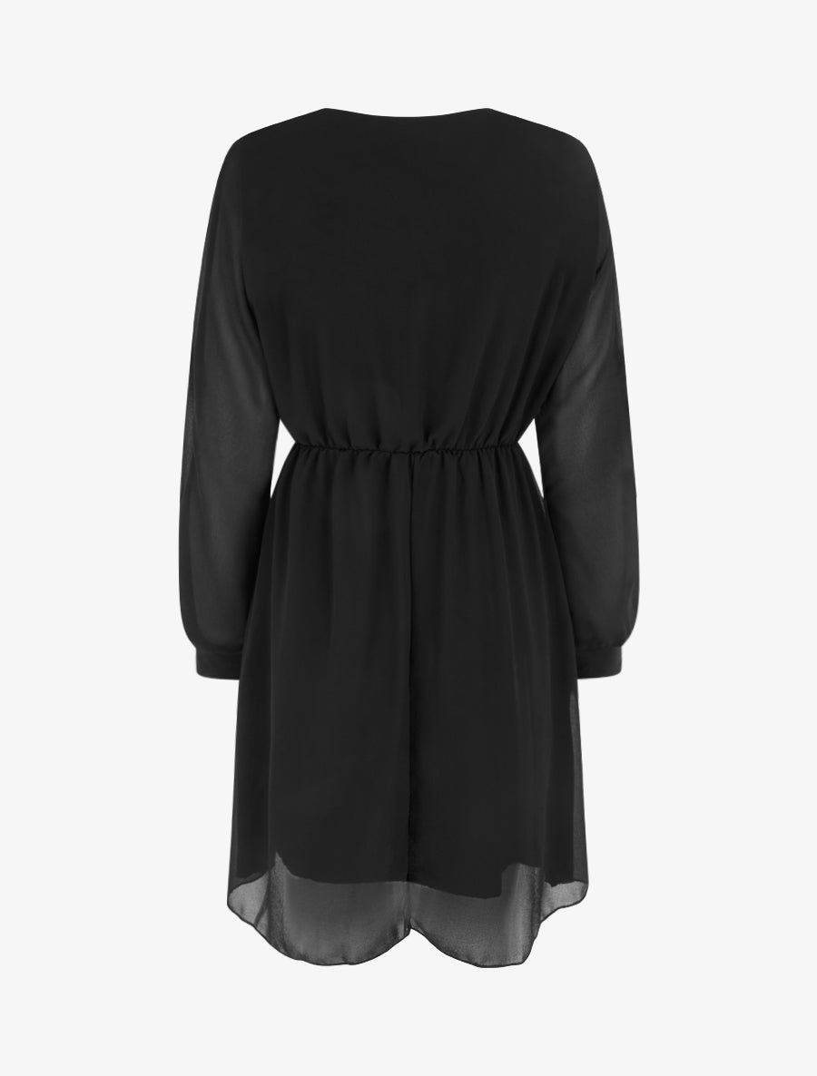 Robe évasée en voile à col cache-coeur - Noir - 2