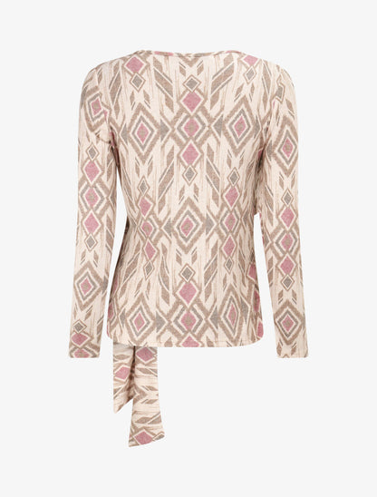 Pull fin à nouer imprimé losanges - Taupe - 2