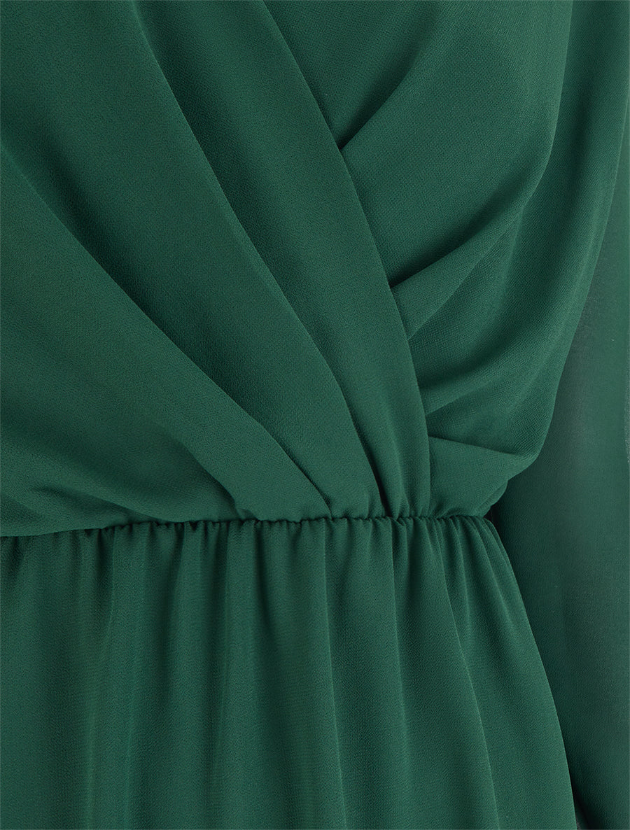 Robe évasée en voile à col cache-coeur - Vert foncé - 3