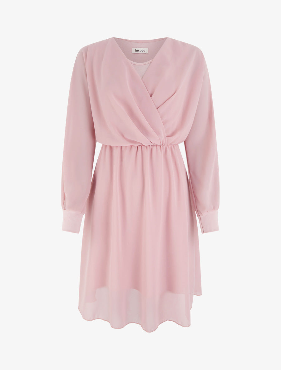 Robe évasée en voile à col cache-coeur - Rose - 1