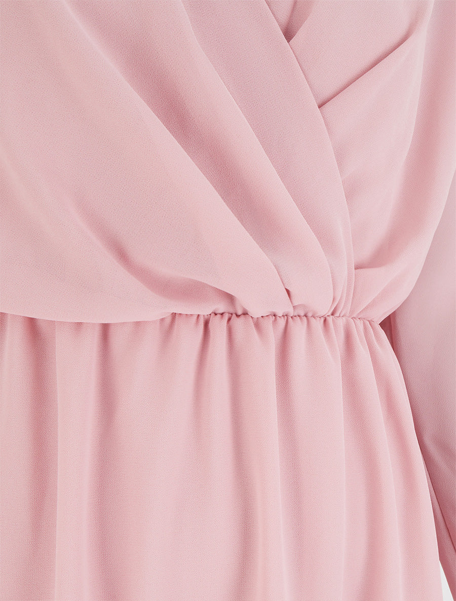 Robe évasée en voile à col cache-coeur - Rose - 3
