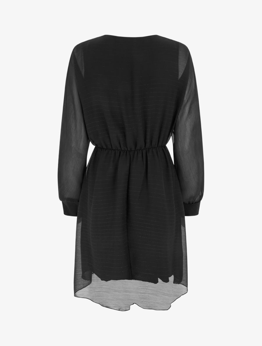 Robe évasée en voile irisé à col cache-coeur - Noir - 2