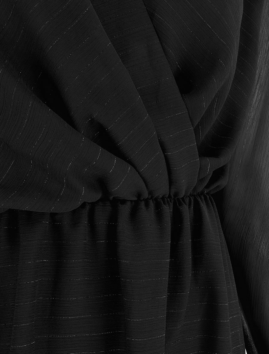 Robe évasée en voile irisé à col cache-coeur - Noir - 3
