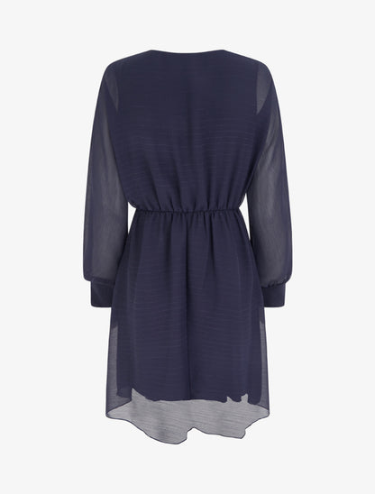 Robe évasée en voile irisé à col cache-coeur - Marine - 2