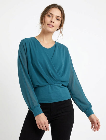 Top con maniche stile pipistrello e pannelli incrociati - Blu petrolio
