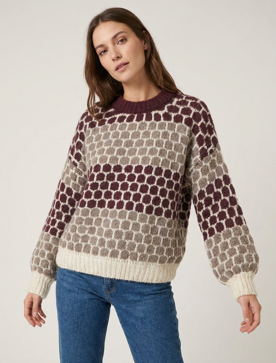 Maglione in misto mohair con motivo a cerchi - Bordeaux/talpa