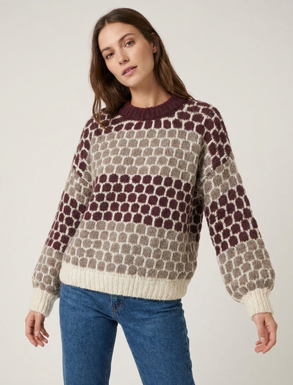 Maglione in misto mohair con motivo a cerchi - Bordeaux/talpa