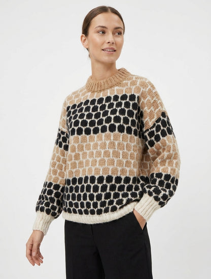 Maglione in misto mohair con motivo a cerchi - Chameau/nero