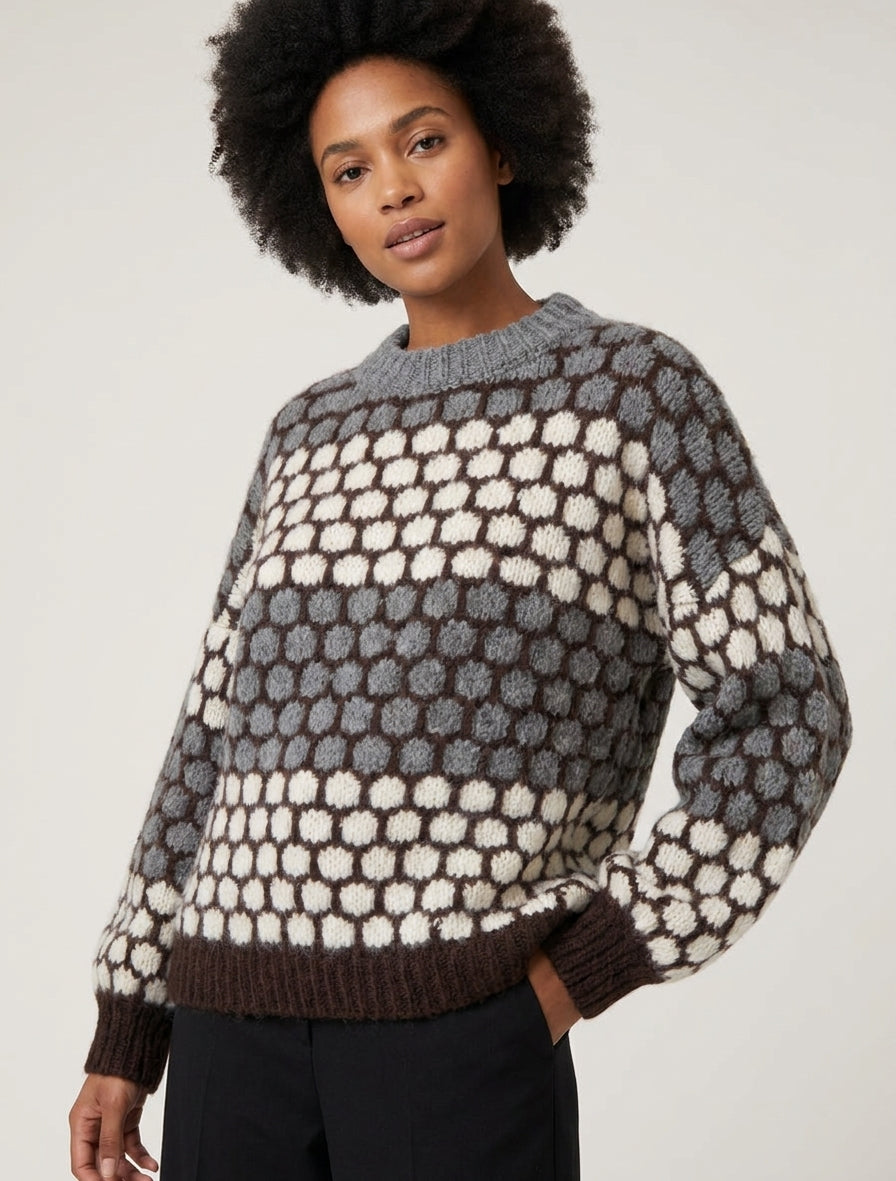 Maglione in misto mohair con motivo a cerchi - Grigio/ecru