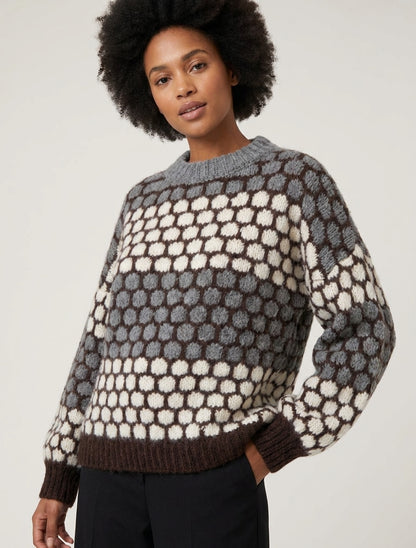 Maglione in misto mohair con motivo a cerchi - Grigio/ecru