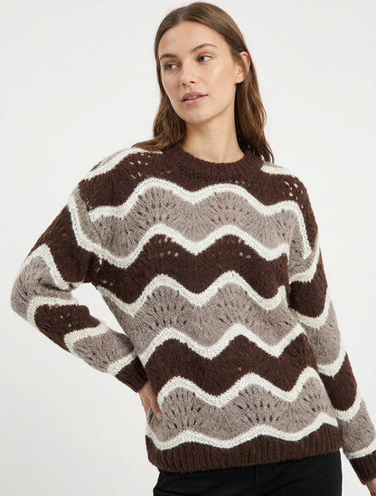 Maglione in misto mohair a motivo righe curve - Marrone/talpa