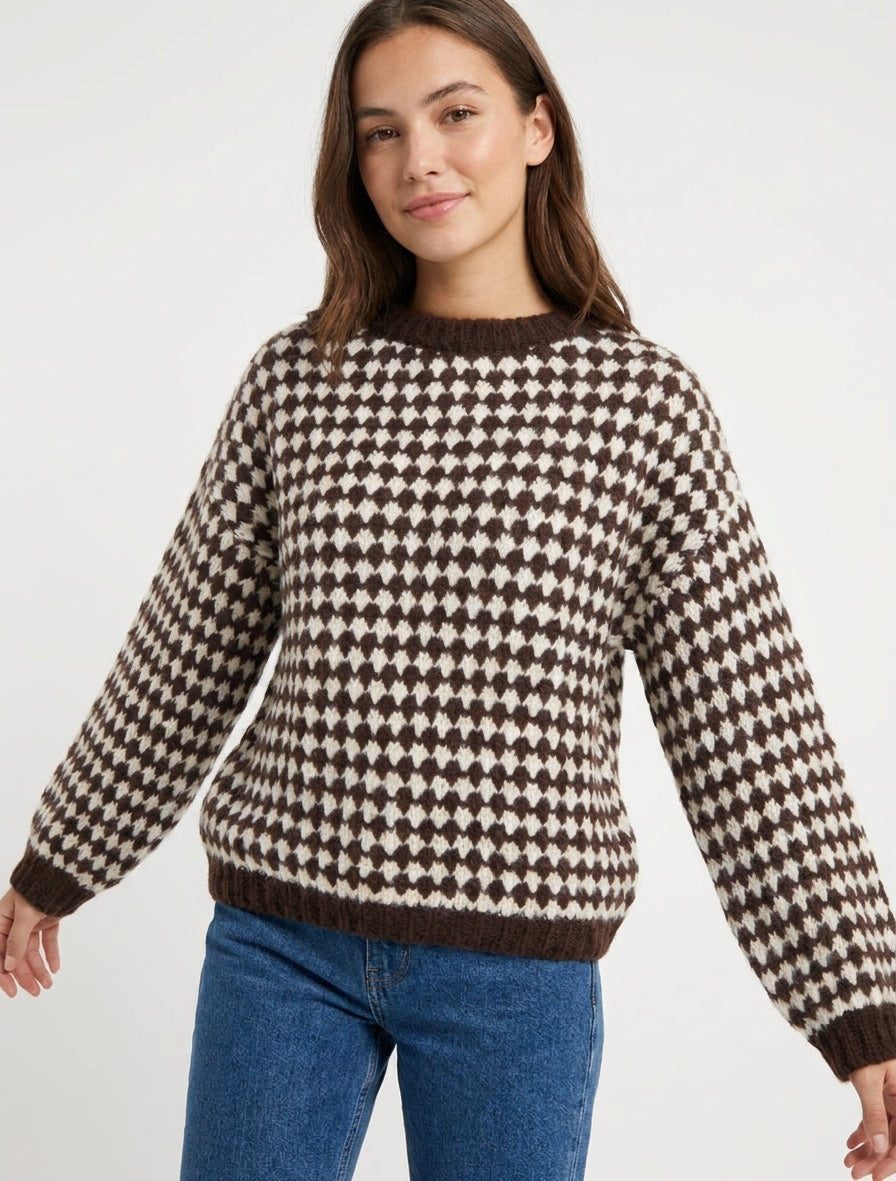 Maglione ampio in misto mohair con motivo a scaglie. - Marrone