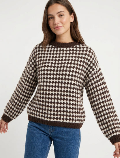 Maglione ampio in misto mohair con motivo a scaglie. - Marrone