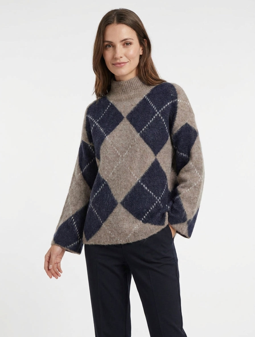 Maglione a collo alto e motivo a quadri in misto mohair - Talpa