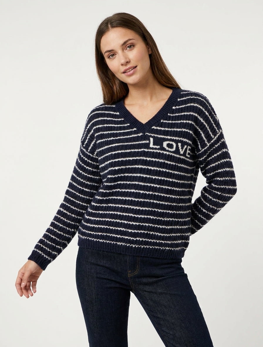 Maglione in mohair con scritta LOVE a righe - Marina