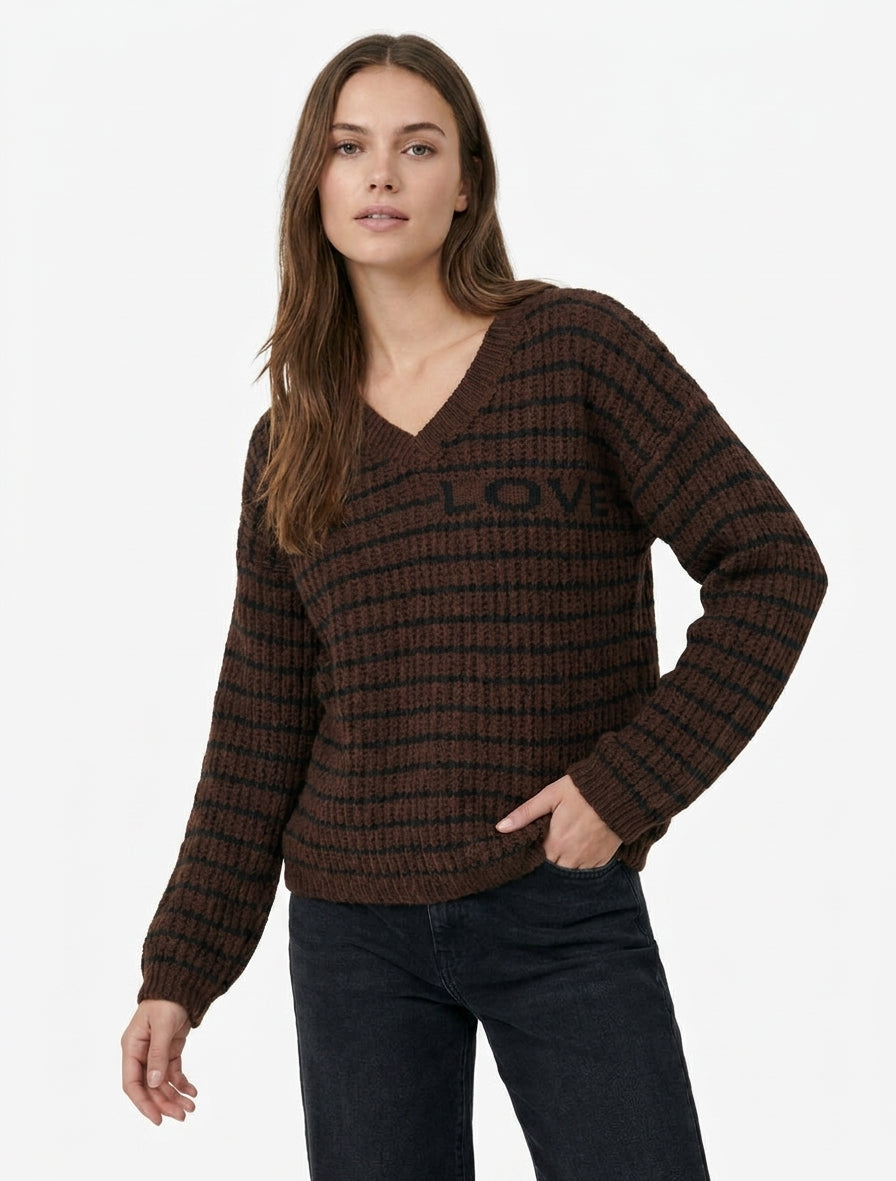 Maglione in mohair con scritta LOVE a righe - Marrone