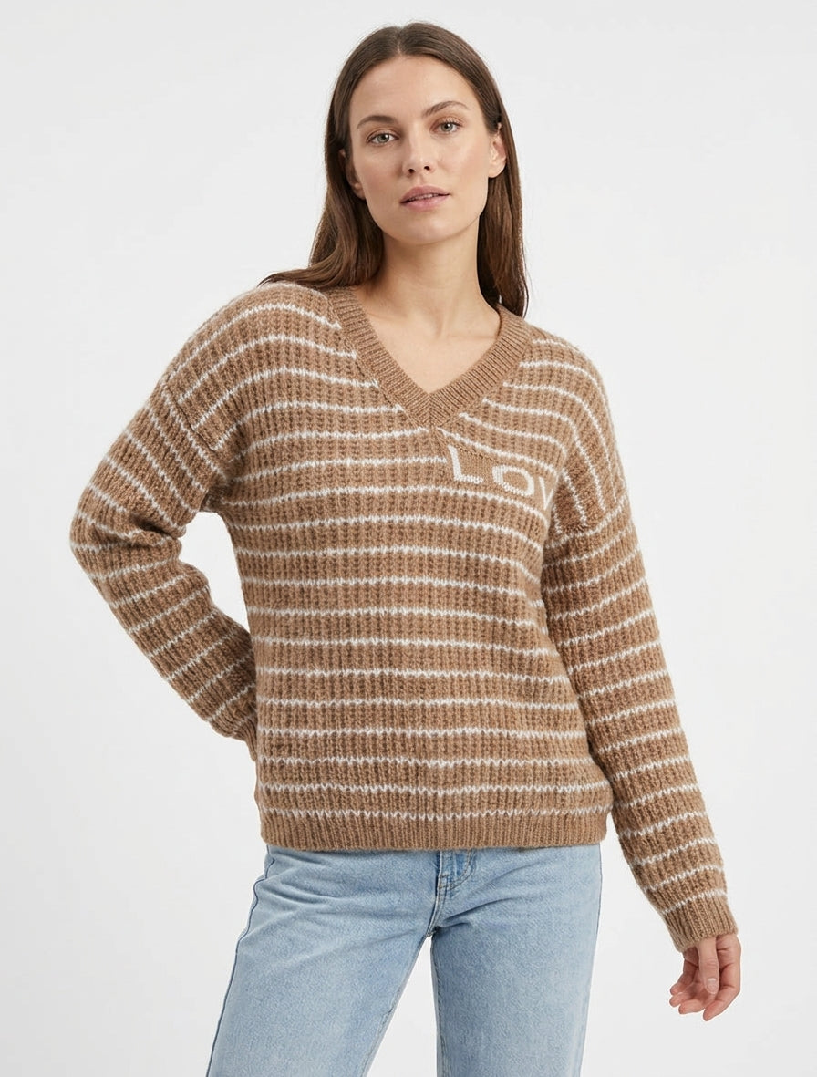 Maglione in mohair con scritta LOVE a righe - Chameau