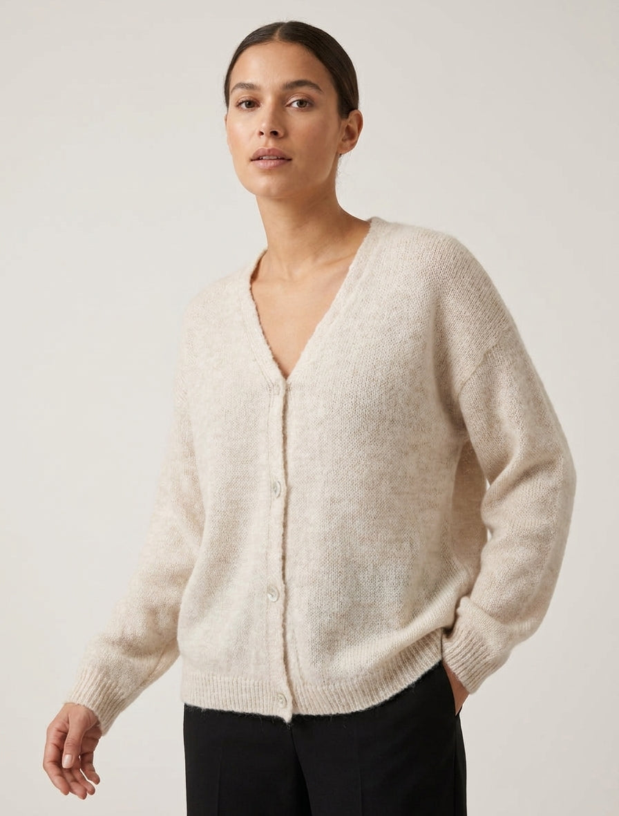 Cardigan ampio in mohair con scollo a V - Ecrù