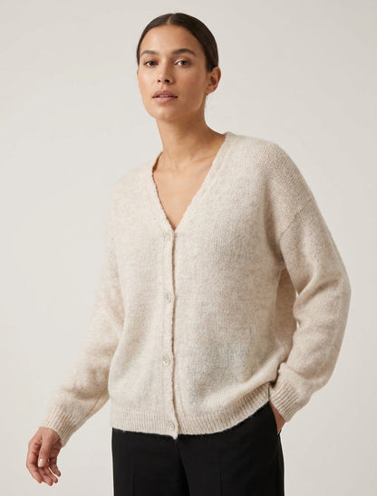 Cardigan ampio in mohair con scollo a V - Ecrù