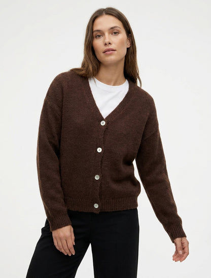 Cardigan ampio in mohair con scollo a V - Marrone