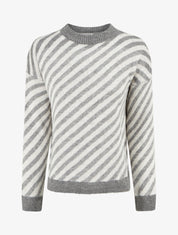 Pull mohair à rayures diagonales - Gris - 1