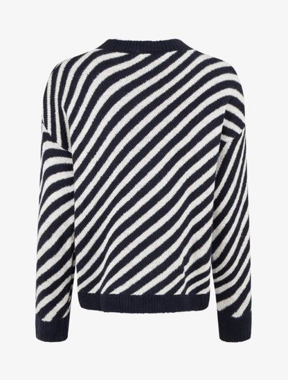 Pull mohair à rayures diagonales - Marine - 2