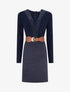 Robe droite bimatière à détail dentelle - Marine - 1