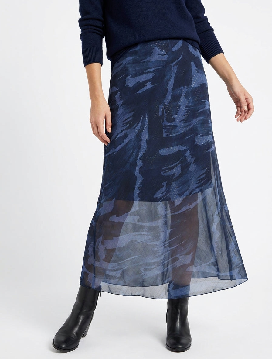 Gonna lunga dritta in voile iridescente con stampa astratta - Marina