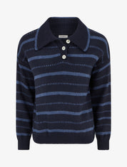 Pull en maille rayé - Marine - 1