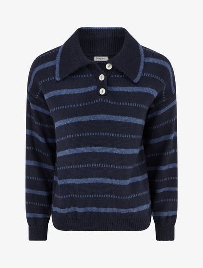 Pull en maille rayé - Marine - 1