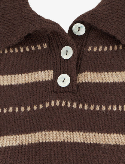 Pull en maille rayé - Marron - 3