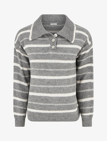 Pull en maille rayé - Gris - 1