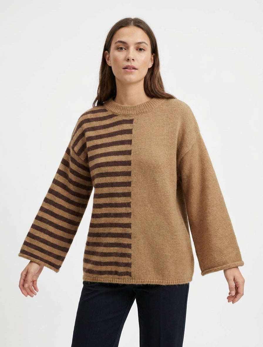 Maglione in misto mohair a righe con collo rotondo - Chameau