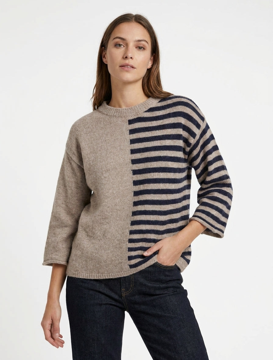 Maglione in misto mohair a righe con collo rotondo - Talpa