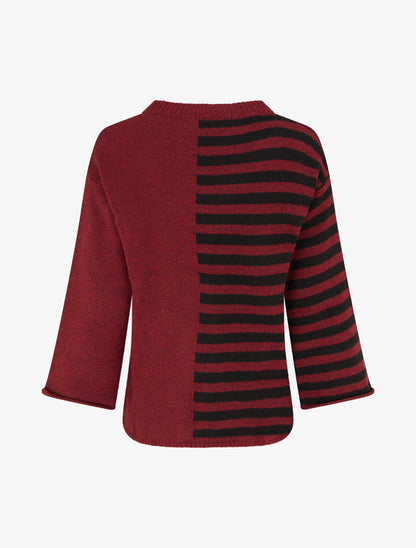Pull en mohair mélangé à rayures et col rond - Bordeaux - 2
