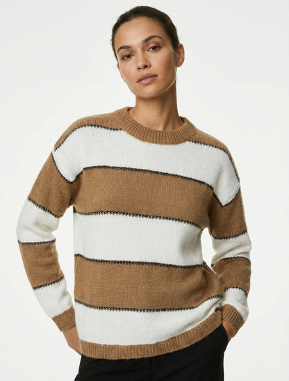 Maglione a righe tricolore in misto mohair. - Chameau
