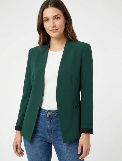 Giacca dritta semplice con spalline - Verde scuro