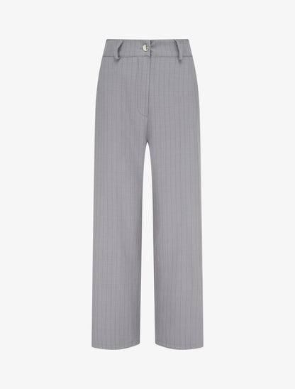 Pantalon rayé à taille élastiquée - Gris - 1