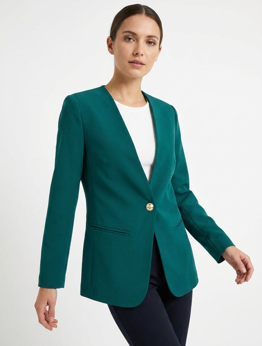 Blazer a tinta unita con bottoni - Blu petrolio