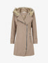 Manteau long à zip asymétrique avec fourrure sur la capuche - Beige - 1