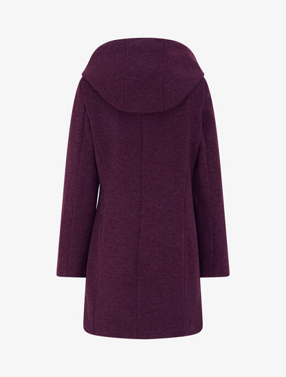 Manteau feutré à capuche et zip asymétrique - Lie de vin - 2