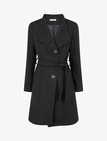 Manteau long boutonné ceinturé à la taille - Gris foncé - 1