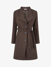 Manteau long boutonné ceinturé à la taille - Marron - 1