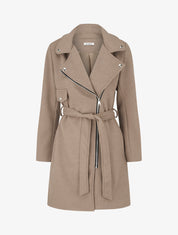 Manteau long à zip asymétrique ceinturé à la taille - Camel - 1