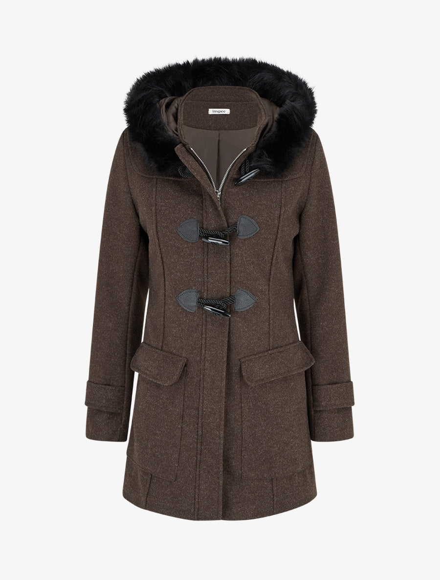 Duffle-coat uni à capuche - Marron - 1