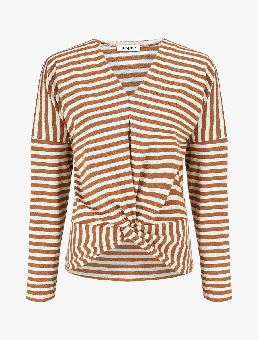 Pull dolman rayé et torsadé - Camel - 4