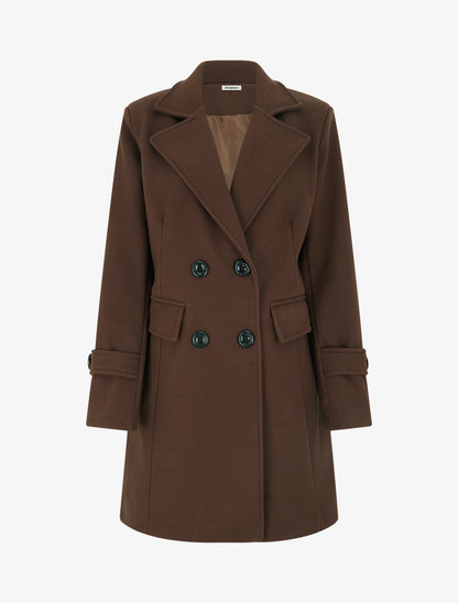 Manteau long croisé uni à col cranté et fermeture boutonnée - Marron - 1