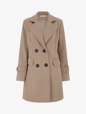 Manteau long croisé uni à col cranté et fermeture boutonnée - Beige foncé - 1