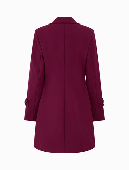 Manteau long croisé uni à col cranté et fermeture boutonnée - Cerise - 2