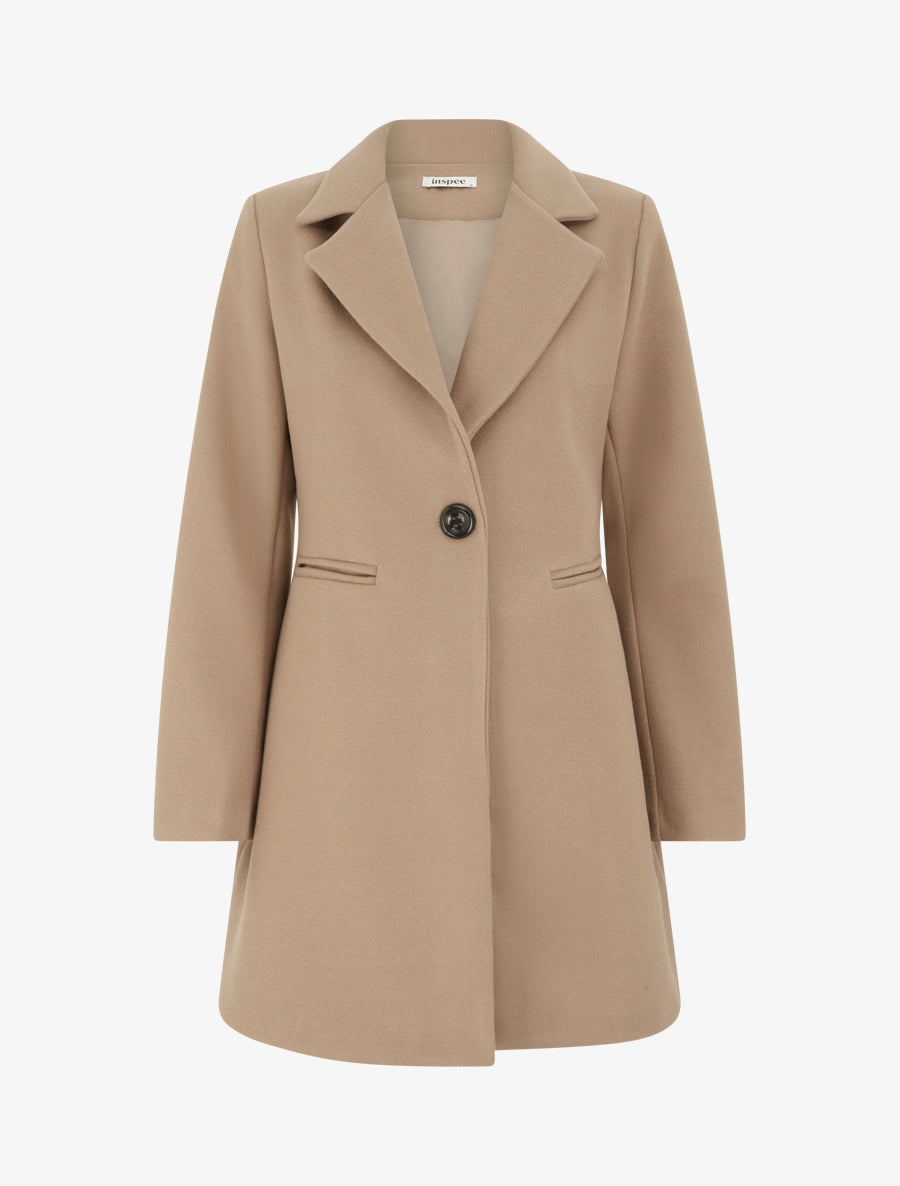 Manteau uni à col cranté - Beige foncé - 1